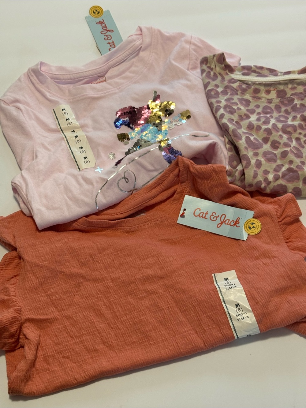 3 ShirtsCat & Jack Pink Sequin Unicorn Short Sleeve Tee with Coral & Purple Tops